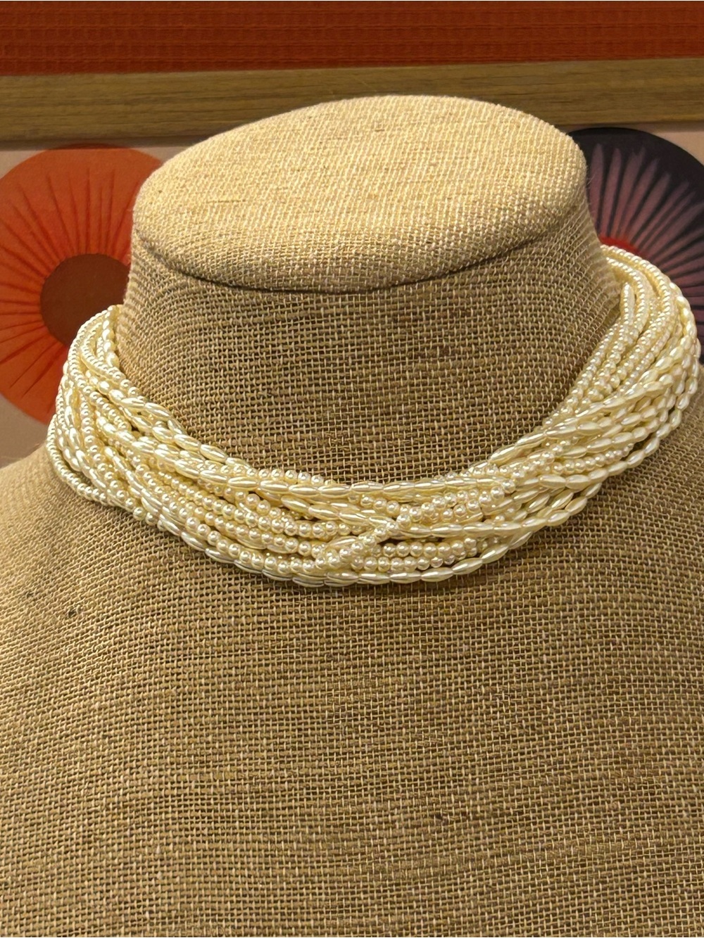 Carolee vintage multi strand faux pearl choker with Egyptian clasp